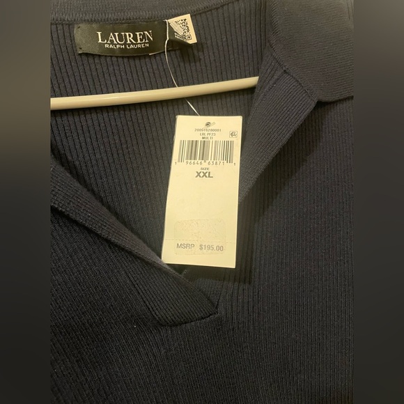 Ralph Lauren Dark Blue Knit Ribbed Polo Top - Picture 6 of 6